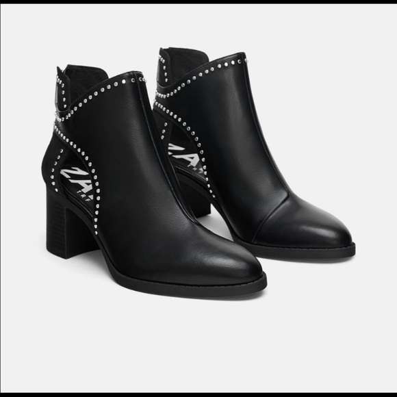 Zara Studded Ankle Boots With Cut Out Size 11 - Picture 3 of 8